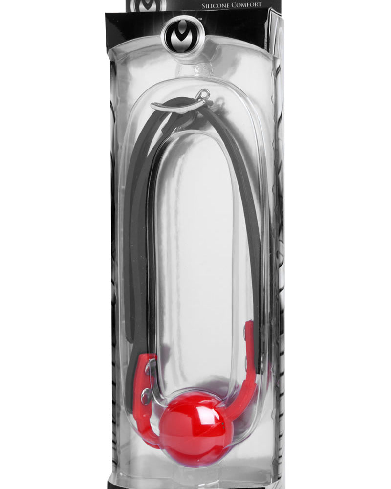 Mordaza de bola ajustable de silicona Master Series The Hush Gag, color rojo