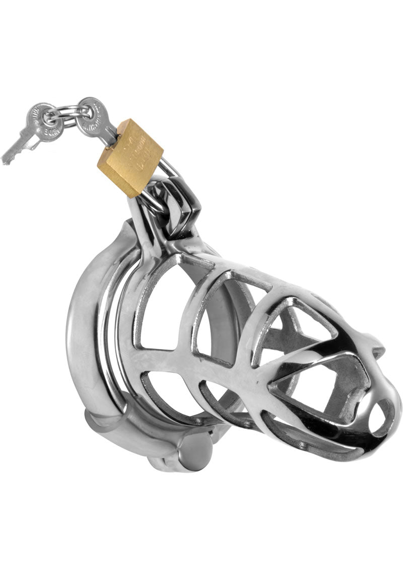 Master Series Detained Stainless Steel Locking Chastity Cage Metal