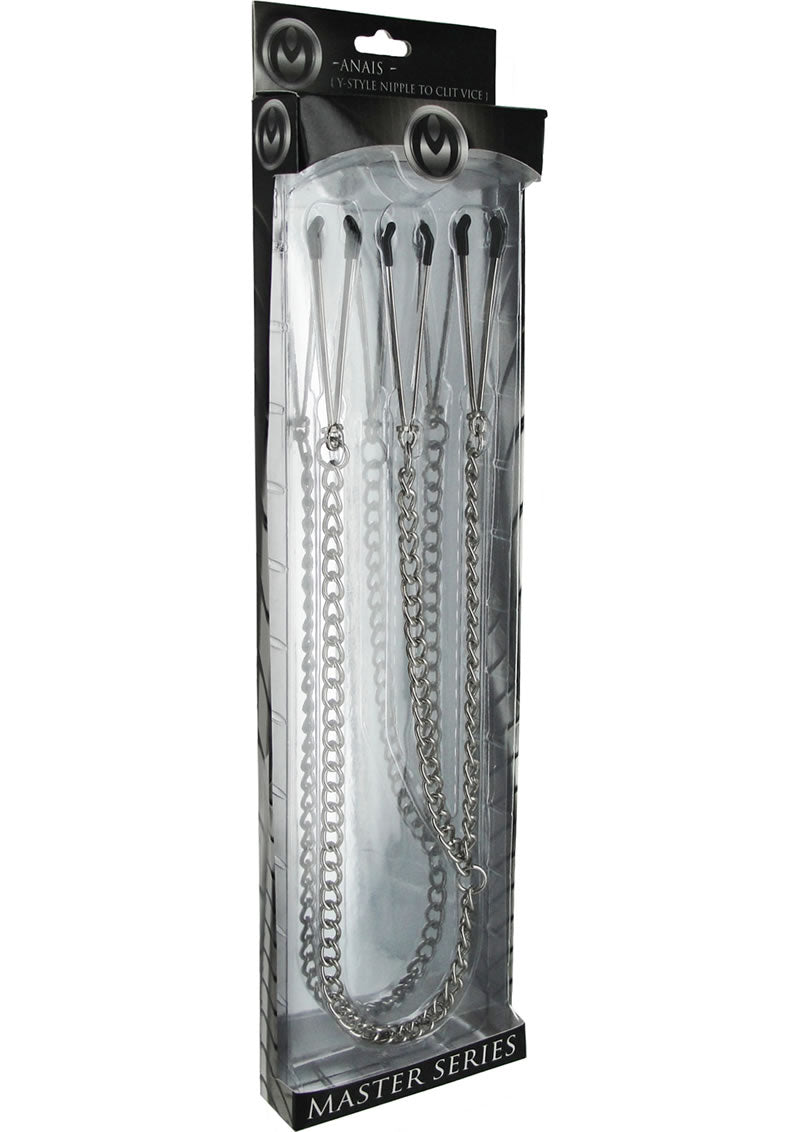 Tornillo de banco ajustable para pezón y clítoris de la serie Master Anais, estilo Y, de metal, de 24,5 pulgadas