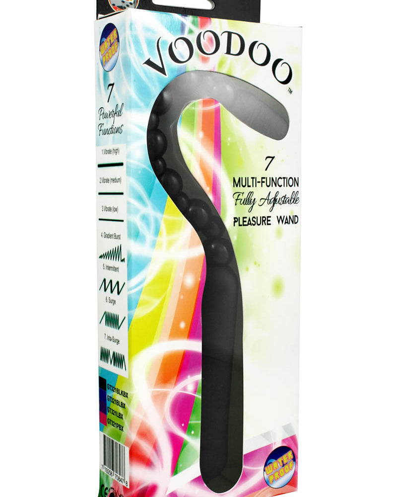 Vibrador con varita de placer totalmente ajustable y multifunción Voodoo 7, resistente al agua, color negro