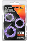 Anillos para el pene con cuentas Stay Hard de color morado, 3 unidades por juego