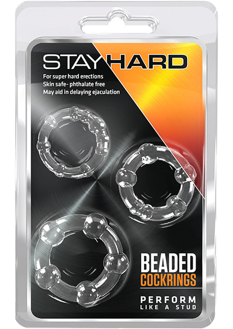 Anillos para el pene con cuentas Stay Hard transparentes, 3 unidades por juego