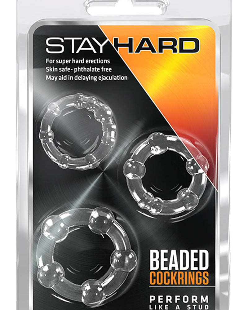 Stay Hard Beaded Cockrings Clear 3 Each Per Set