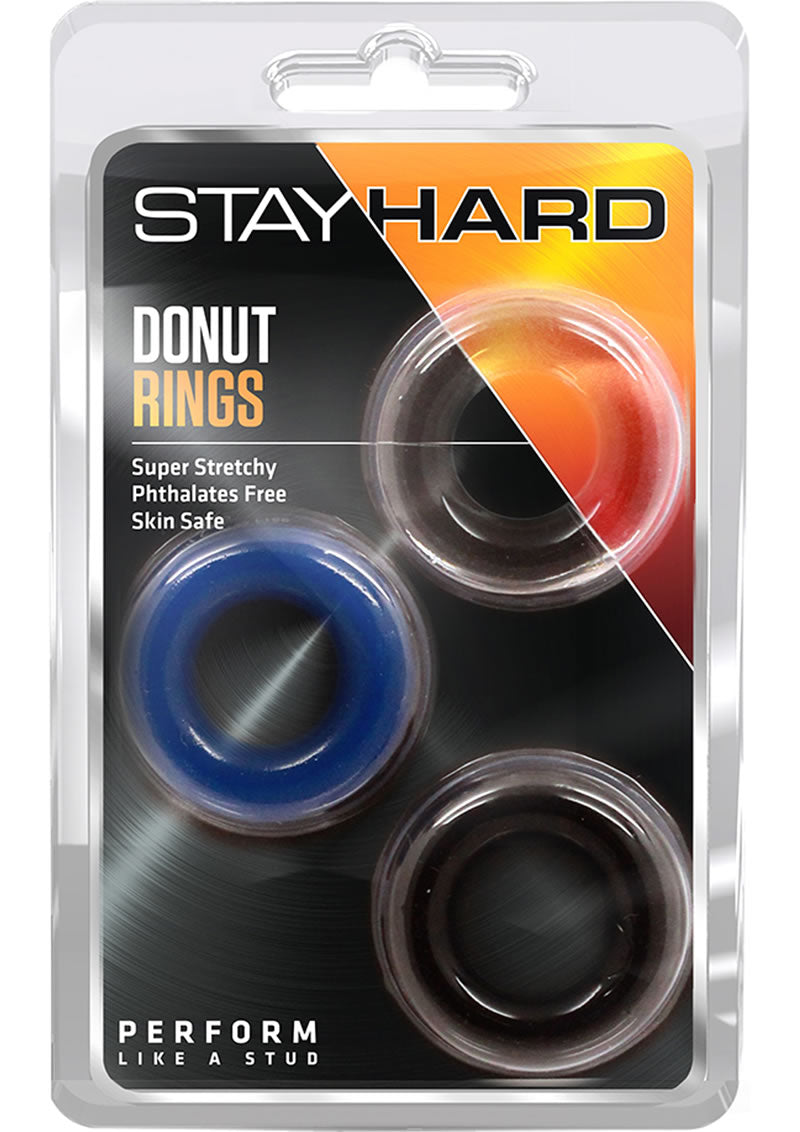 Stay Hard Donut Rings Cockrings Assorted Colors 3 Each Per Pack