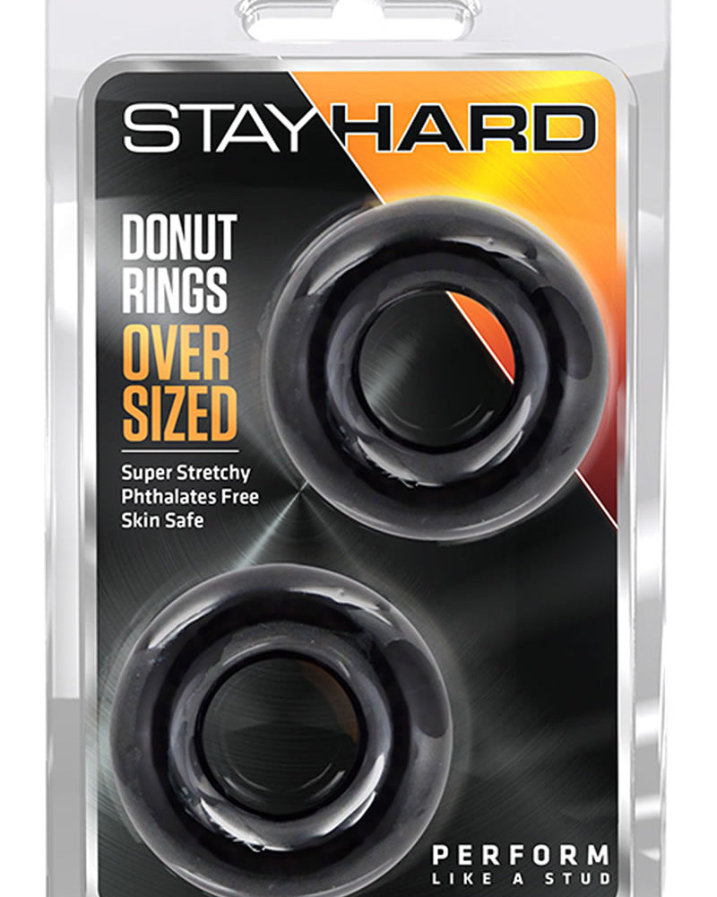 Anillos para el pene de gran tamaño Stay Hard Donut Rings, color negro, 2 unidades por paquete