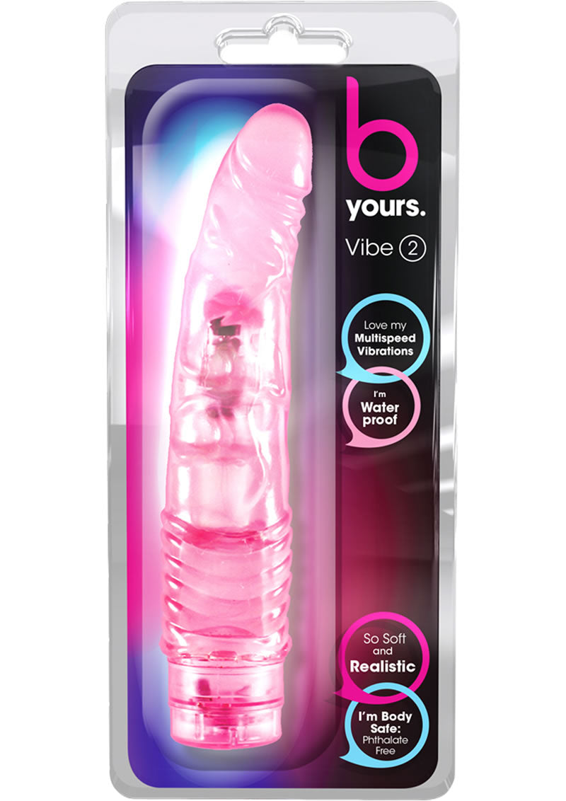 B Yours Vibe 02 Realistic Jelly Vibrator Waterproof Pink 9 Inch