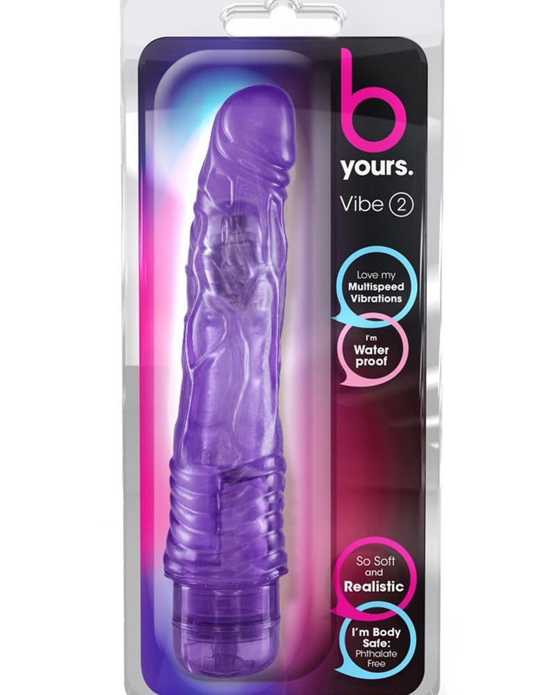 B Yours Vibe 02 Realistic Jelly Vibrator Waterproof Purple 9 Inch