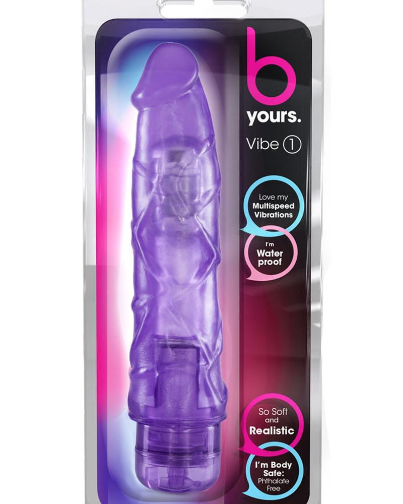 B Yours Vibe 01 Realistic Jelly Vibrator Waterproof Purple 9 Inch