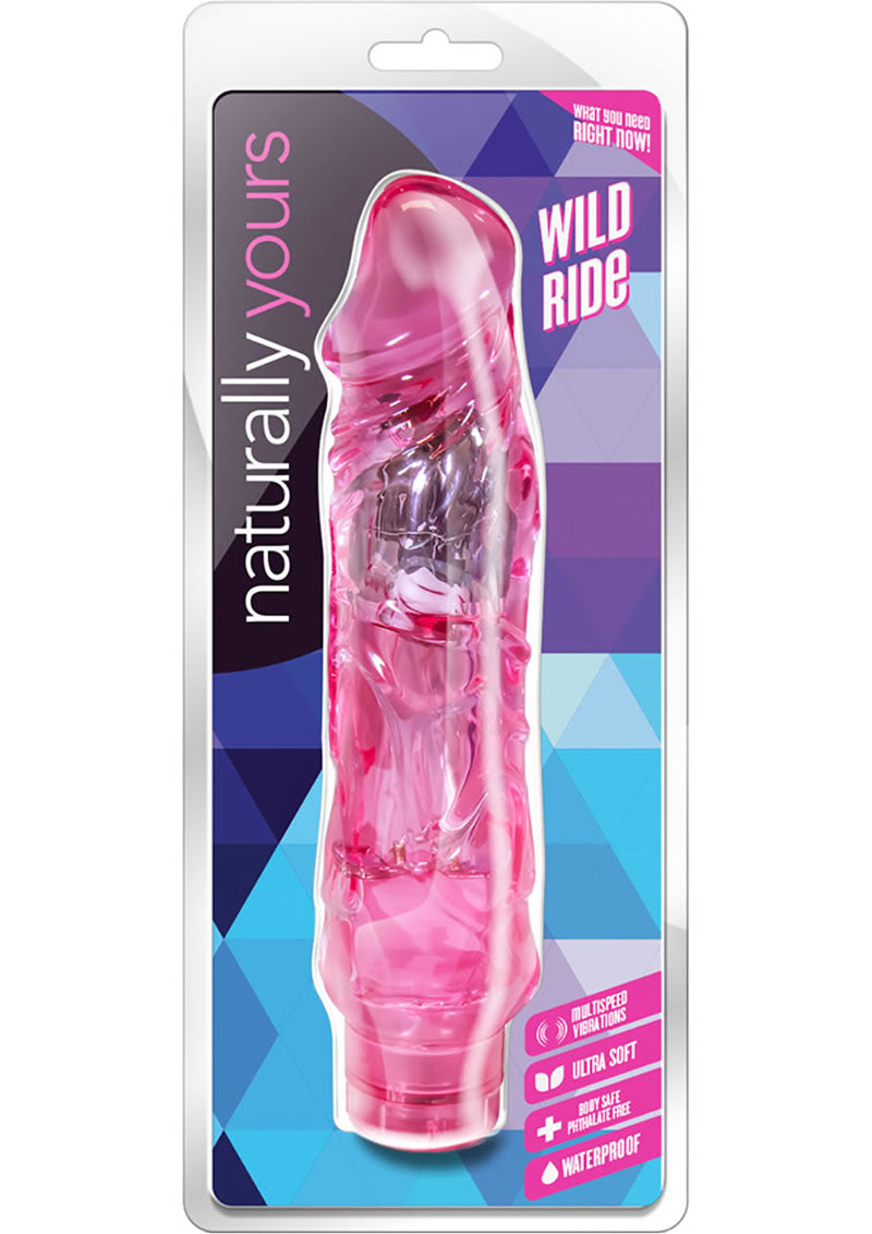 Vibrador realista Naturally Yours Wild Ride Jelly, resistente al agua, color rosa, 9 pulgadas