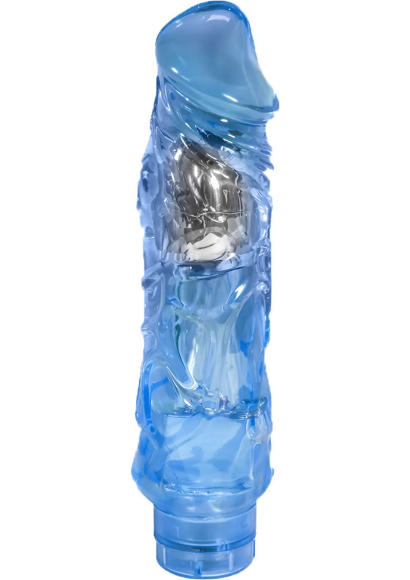 Vibrador realista Naturally Yours Wild Ride Jelly, resistente al agua, color azul, 9 pulgadas