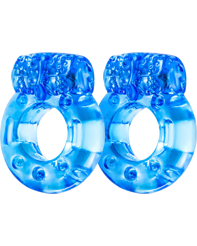 Anillos vibradores para el pene Stay Hard de color azul, 2 unidades por paquete
