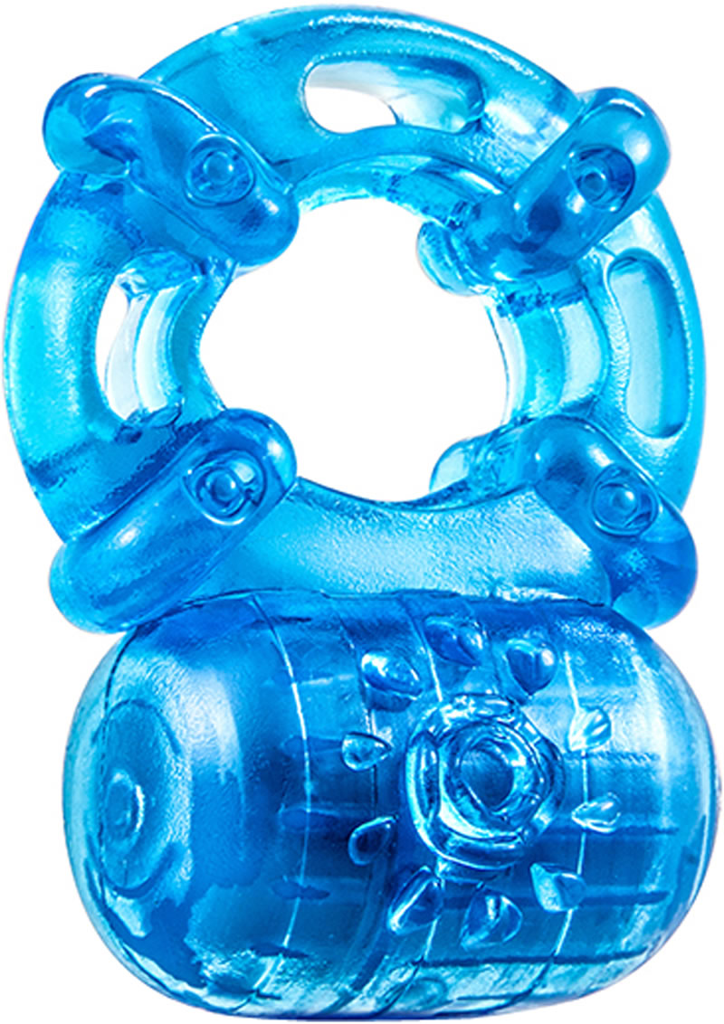 Anillo para el pene reutilizable de 5 funciones Stay Hard, color azul