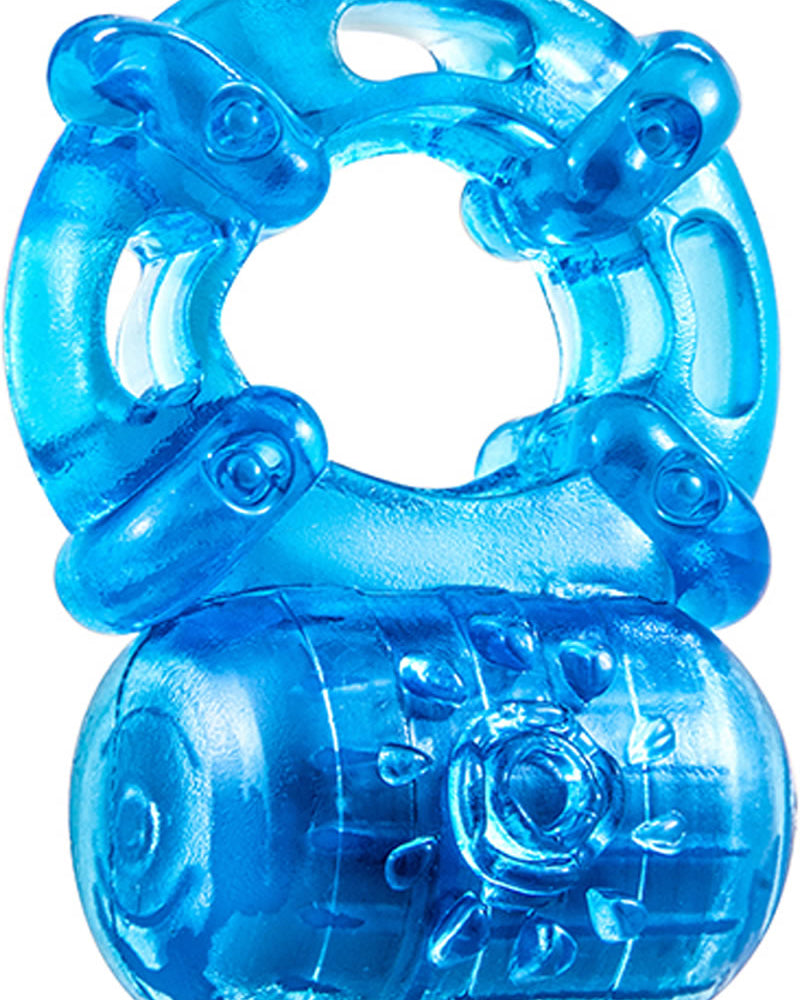 Anillo para el pene reutilizable de 5 funciones Stay Hard, color azul