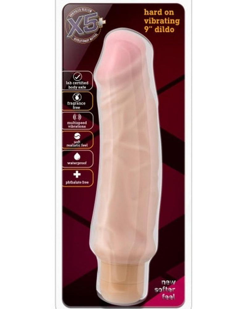 Consolador realista X5 Hard On Vibrating Beige Resistente al agua de 9 pulgadas