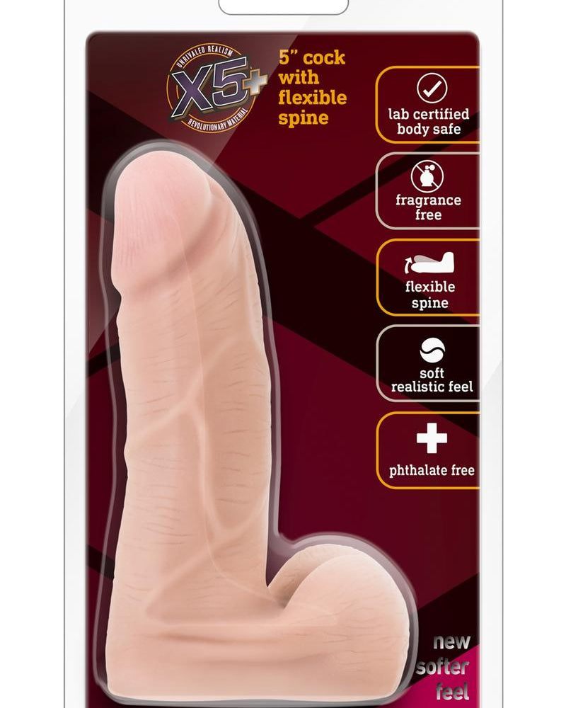 Consolador realista X5 Cock con espina flexible de color beige de 5,5 pulgadas