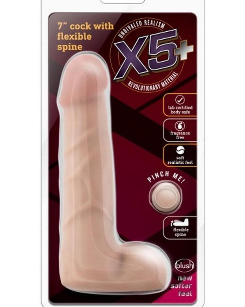 Consolador realista X5 Cock con espina flexible de color beige de 7 pulgadas