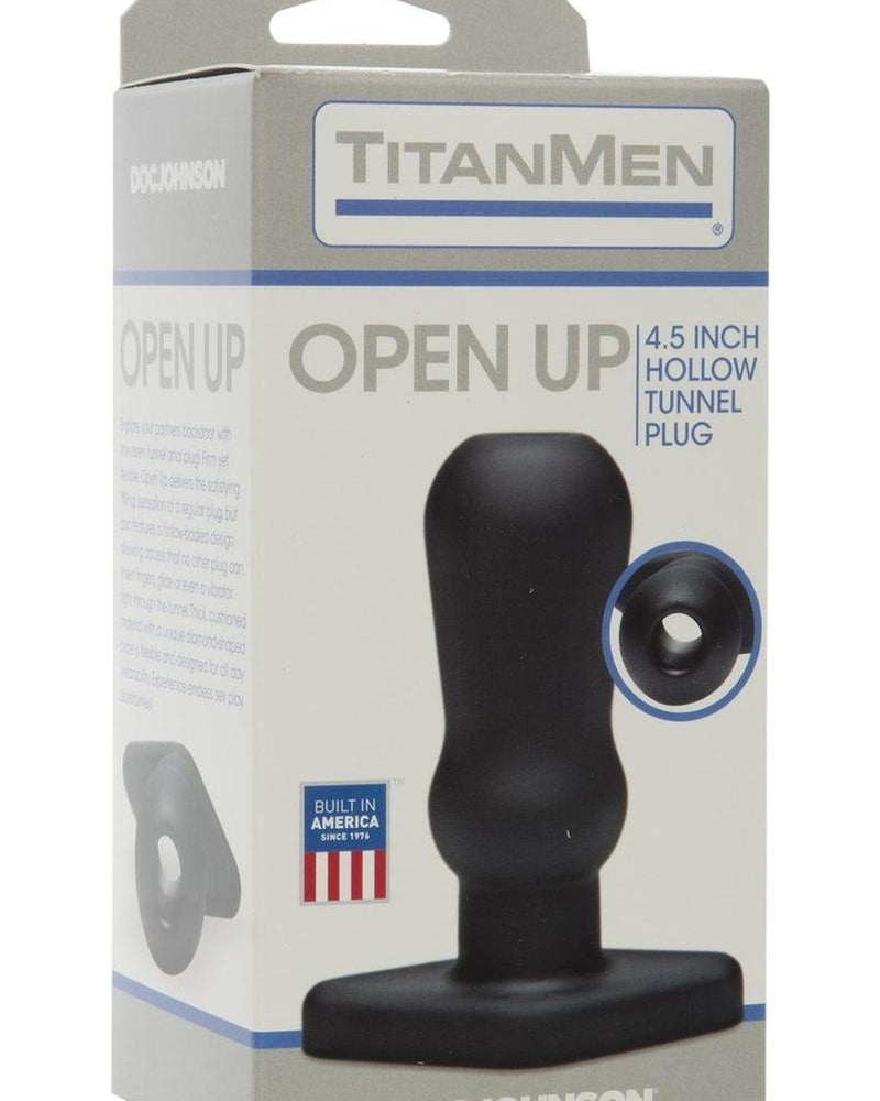 Tapón anal con túnel hueco abierto TitanMen, color negro, 4,5 pulgadas