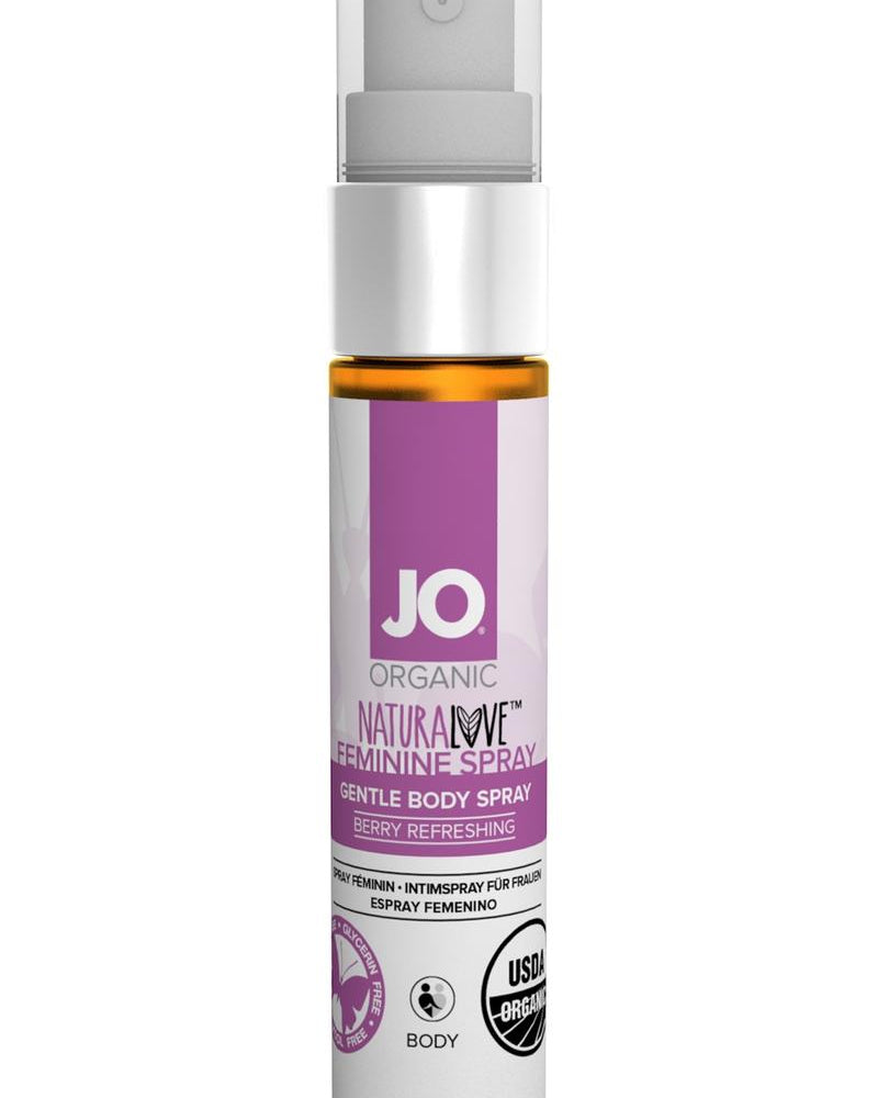 Spray femenino JO con certificación orgánica del USDA, refrescante, con sabor a frutos del bosque, 1 onza, 12 unidades por mostrador