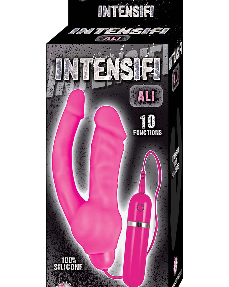 Intensifi Ali 10 Function Silicone Vibrating Double Dong Waterproof Pink