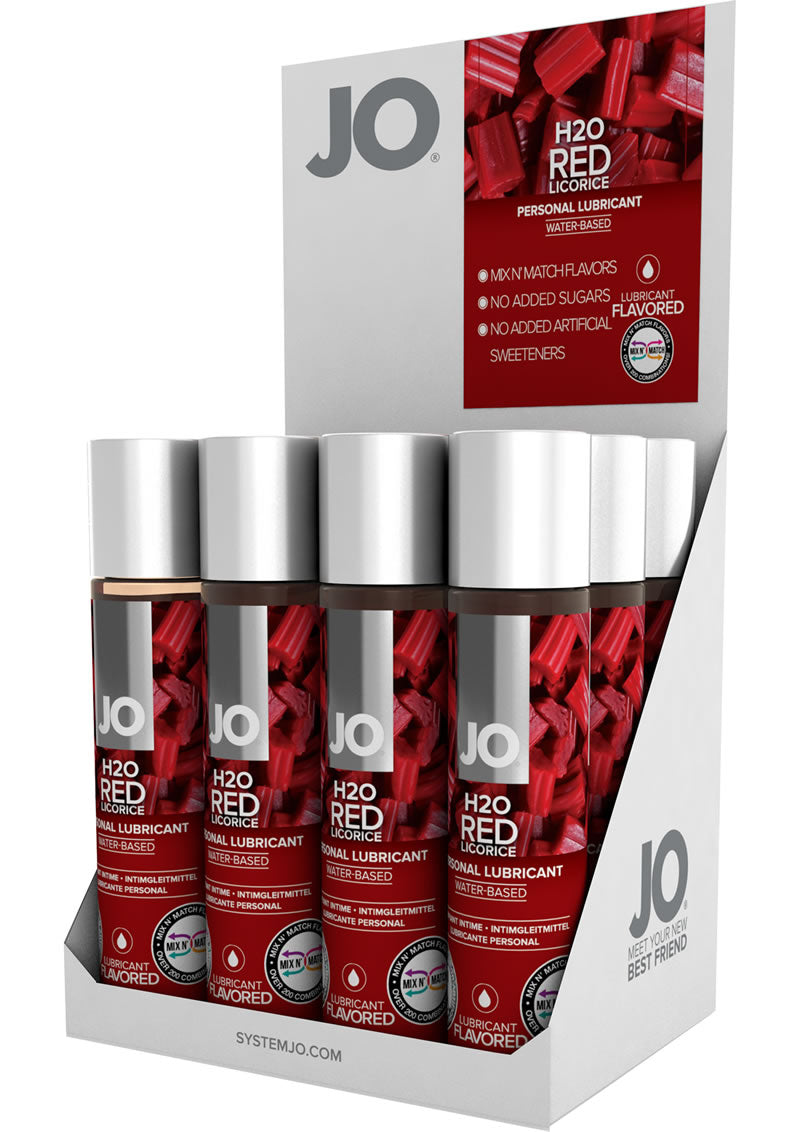 Lubricante personal a base de agua Jo H2O con sabor a regaliz rojo, 1 onza, 12 unidades por expositor