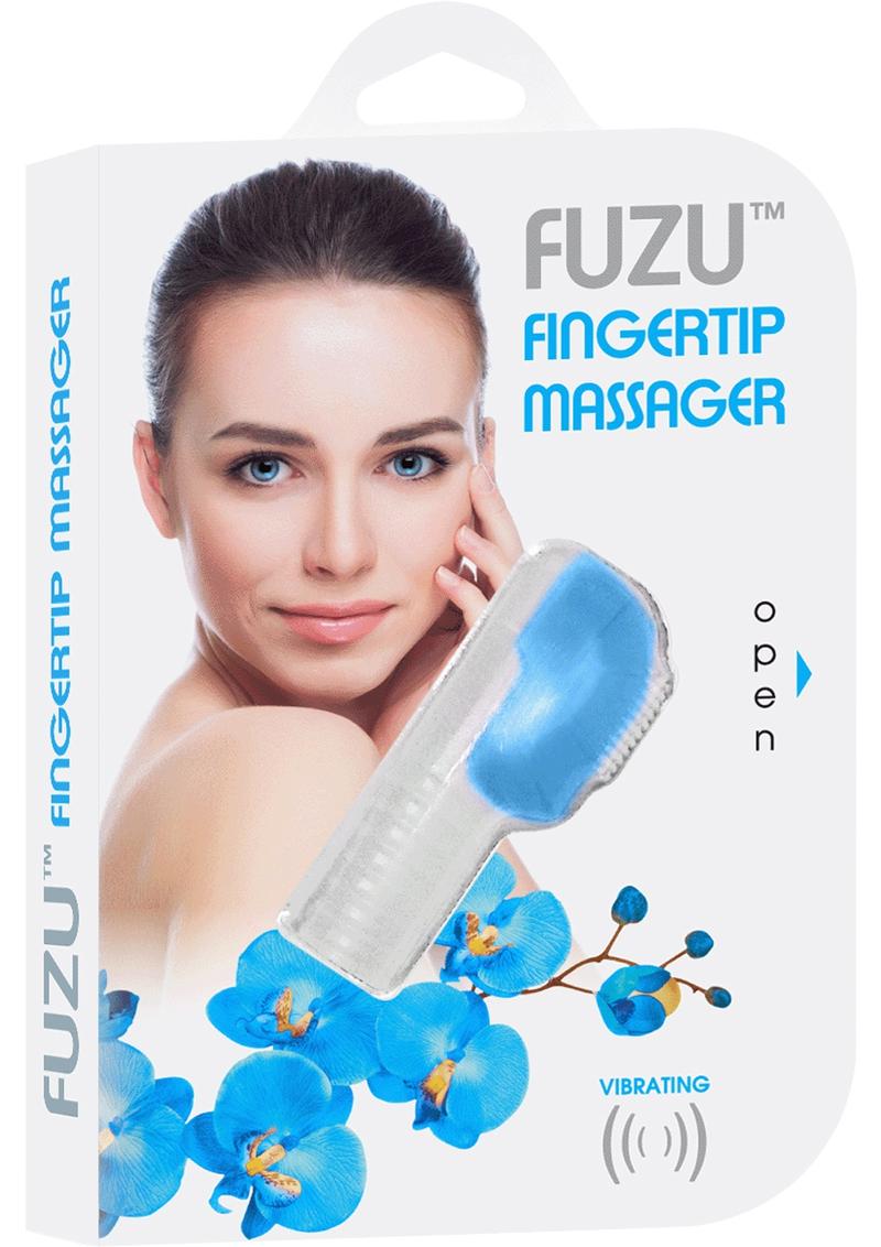 Masajeador de dedos Fuzu de silicona resistente al agua en color azul neón