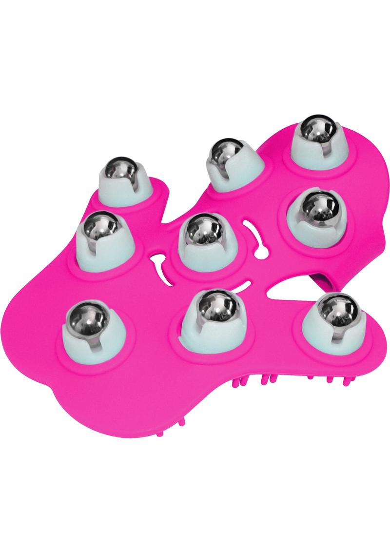 Guante masajeador Fuzu con bolas rodantes de 360 ​​grados, longitud de 6 pulgadas, color rosa
