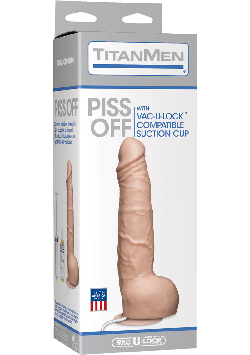 TitanMen Vac U Lock Piss Off Dildo With Tropical Flavored 2 Ounce Bottle Vanilla 10.5 Inch