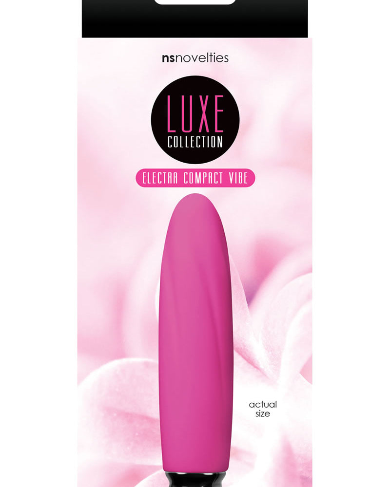 Vibrador compacto recargable de silicona texturizada Luxe Collection Electra, resistente al agua, color rosa, 4,25 pulgadas