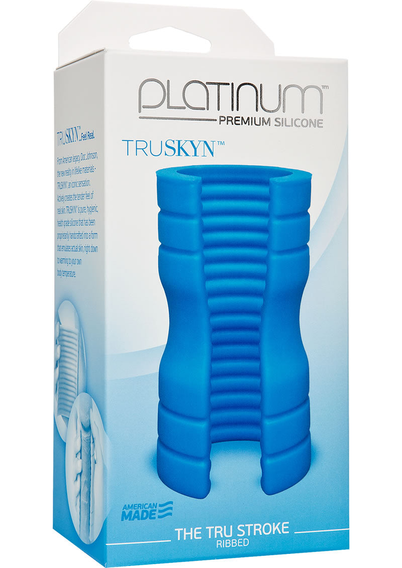 Platinum Premium Silicone Truskyn Tru Stroke Ribbed Stroker Masturbator Blue