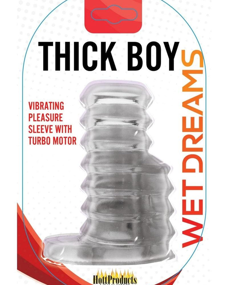 Funda de placer vibratoria Thick Boy con motor turbo, impermeable y transparente
