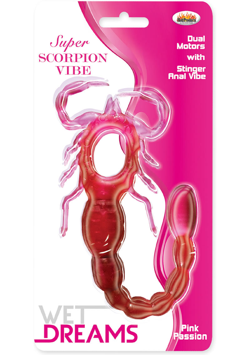 Anillo para el pene de silicona Wet Dreams Super Scorpion con bolas anales vibratorias Pink Passion