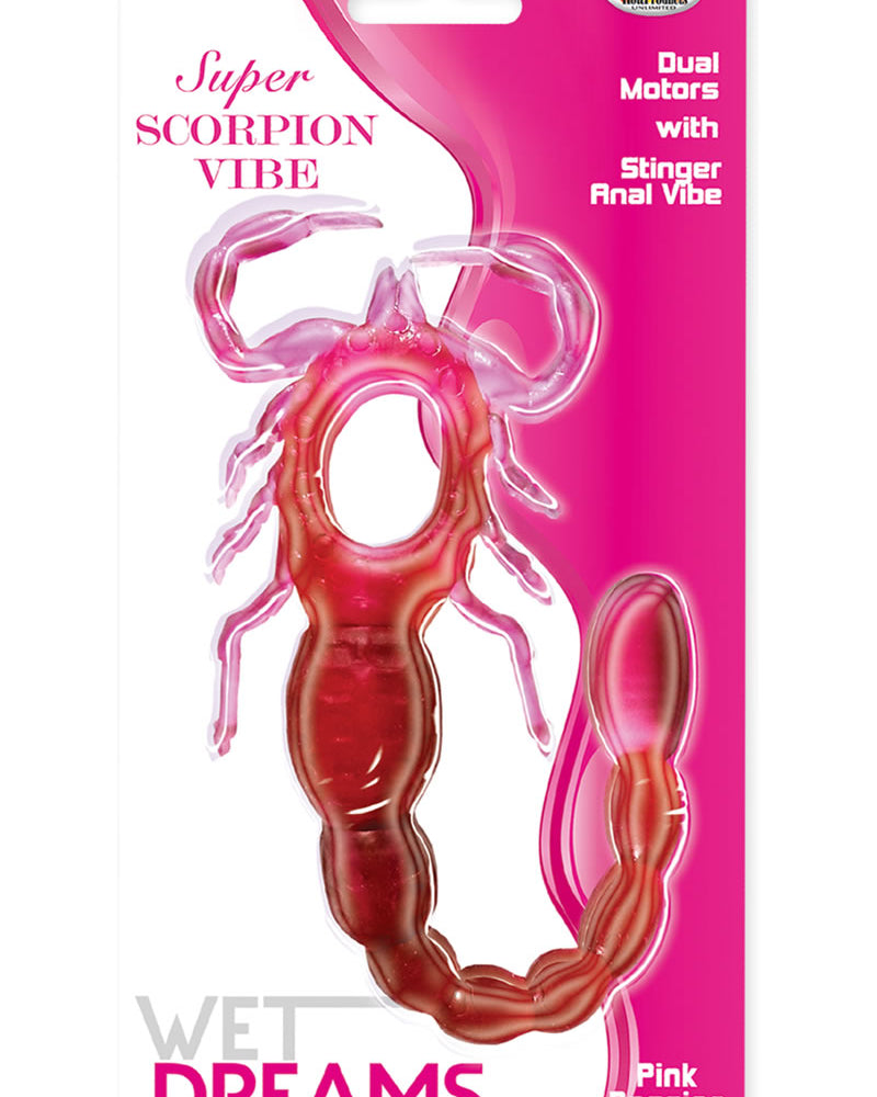 Wet Dreams Super Scorpion Silicone Cockring With Vibrating Anal Beads Pink Passion