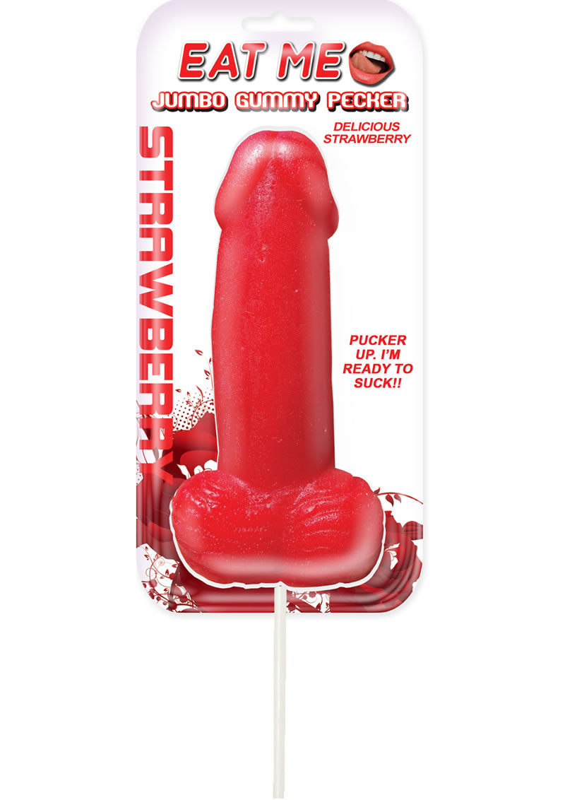 Gominolas gigantes Eat Me Gummy Cock Pop de color rojo fresa
