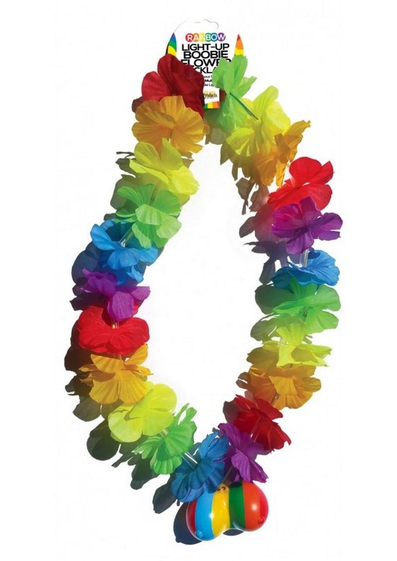 Collar de flores de Boobie con luces de arcoíris