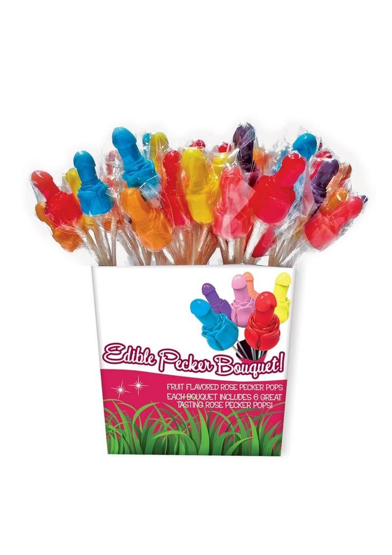 Edible Pecker Bouquet 6 Rose Pecker Pops Assorted Flavors 12 Bundle Per Display