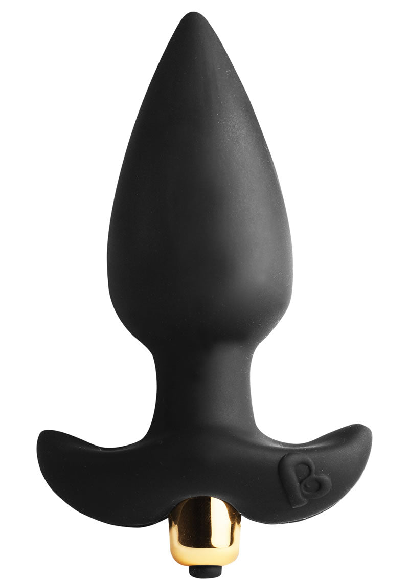 Butt Throb - Tapón anal de silicona con vibración de 7 velocidades, resistente al agua, color negro, 3 pulgadas