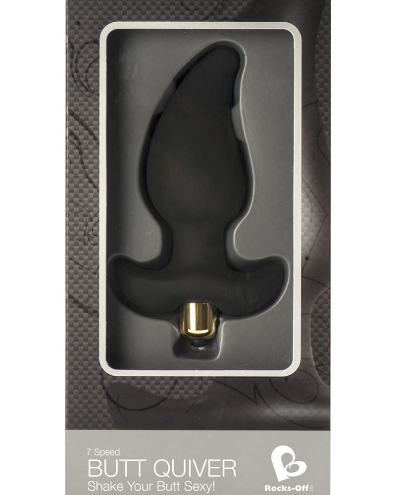 Butt Quiver - Tapón anal de silicona con vibración de 7 velocidades, resistente al agua, color negro, 3 pulgadas