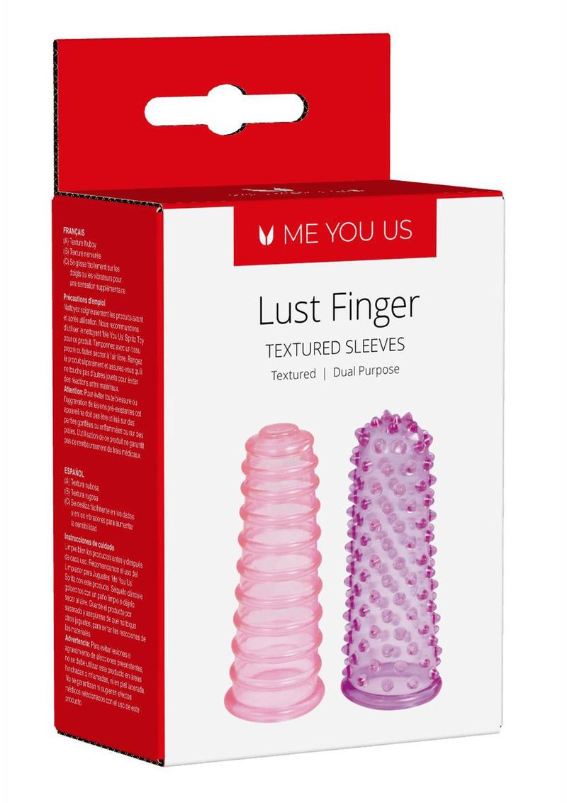 Mangas texturizadas para dedos Kinx Lust de color rosa y morado, 2 unidades por caja, 3,25 pulgadas