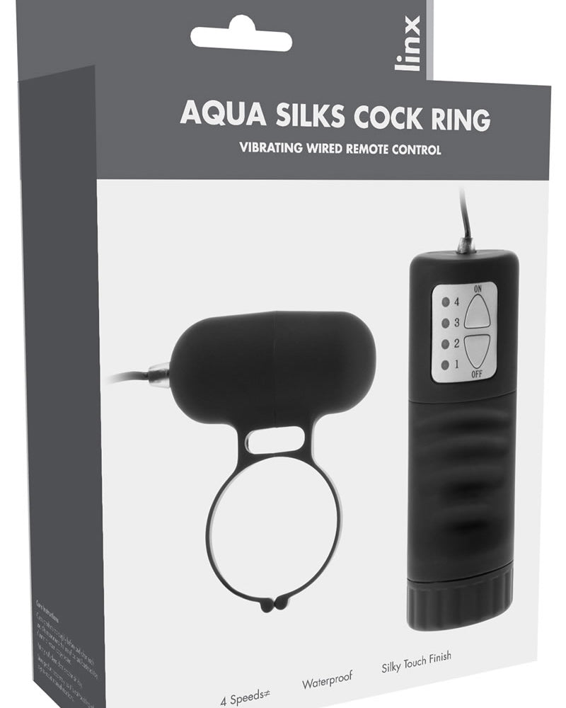 Linxs Aqua Silks Cock Ring Vibrating Wired Remote Control Waterproof Black