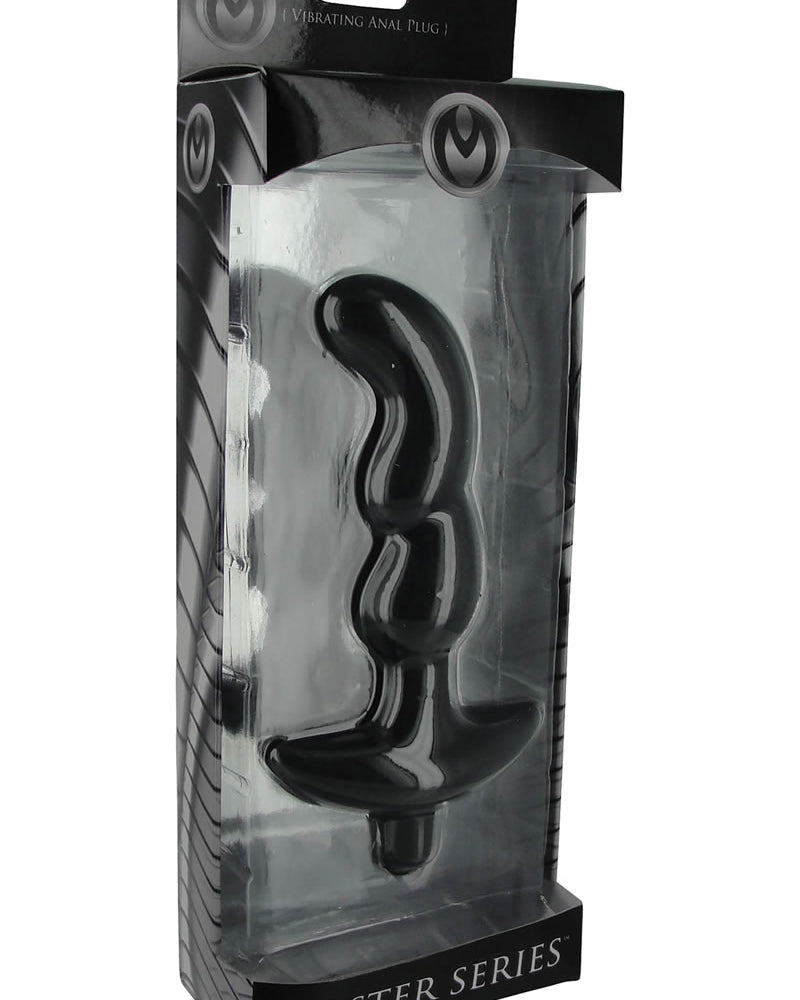 Tapón anal vibrador de silicona de ónix de la serie Master, color negro