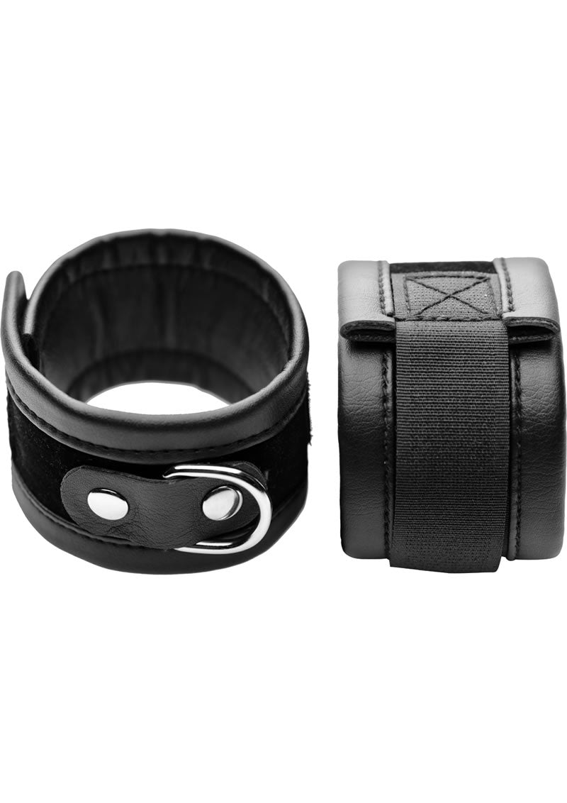 Frisky Black Handle Mr Wrist Cuffs Faux Leather Adjustable Black