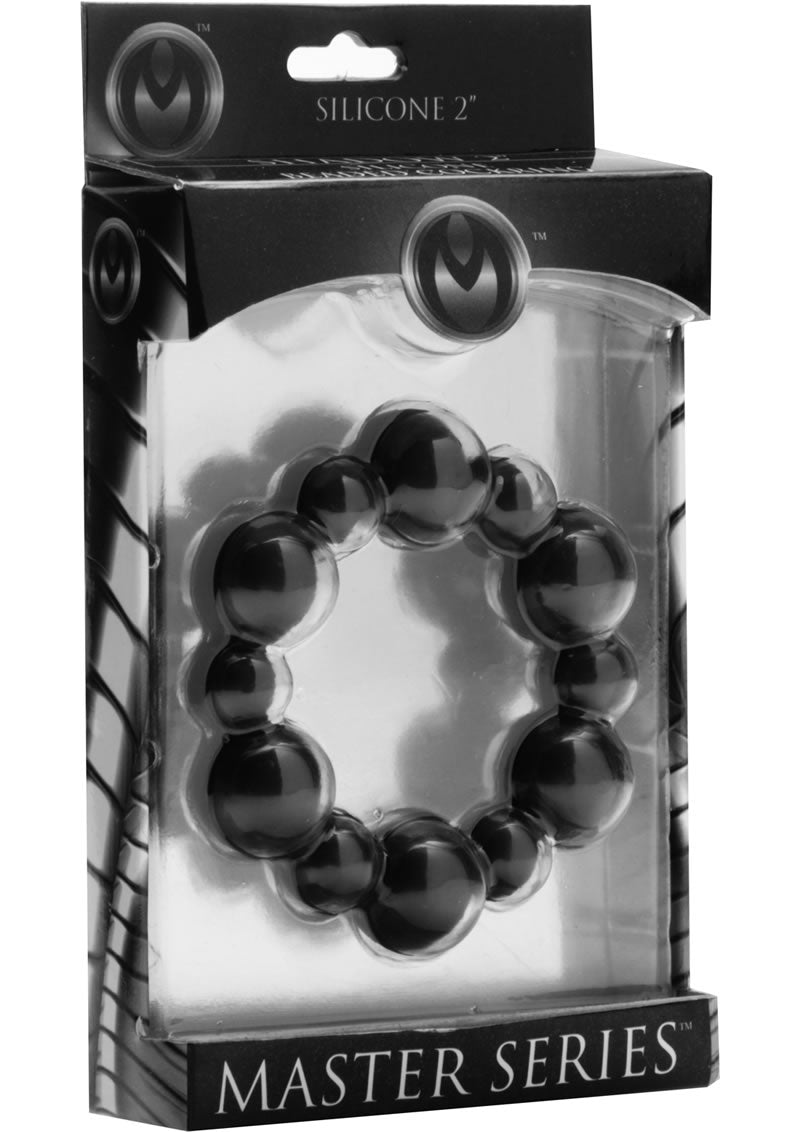 Anillo para el pene de silicona con cuentas Master Series Shadow 2, color negro, 2 pulgadas