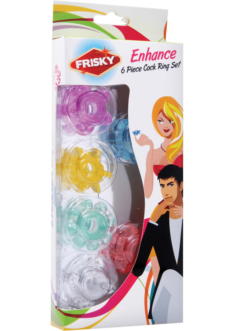 Frisky Enhance 6 Piece Cock Ring Set Assorted Colors