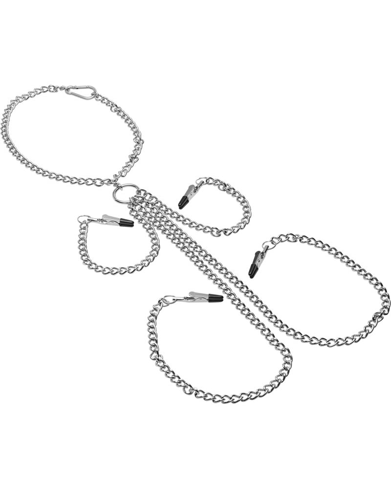 Pinza para clítoris y pezones con collar encadenado de la serie Master