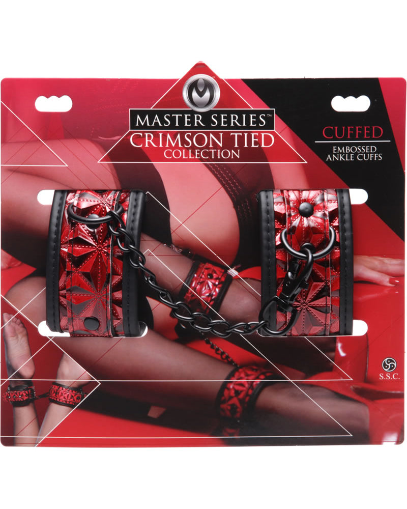 Puños de tobillo con cadena en relieve de la serie Master, color rojo, de 3 a 4,75 pulgadas