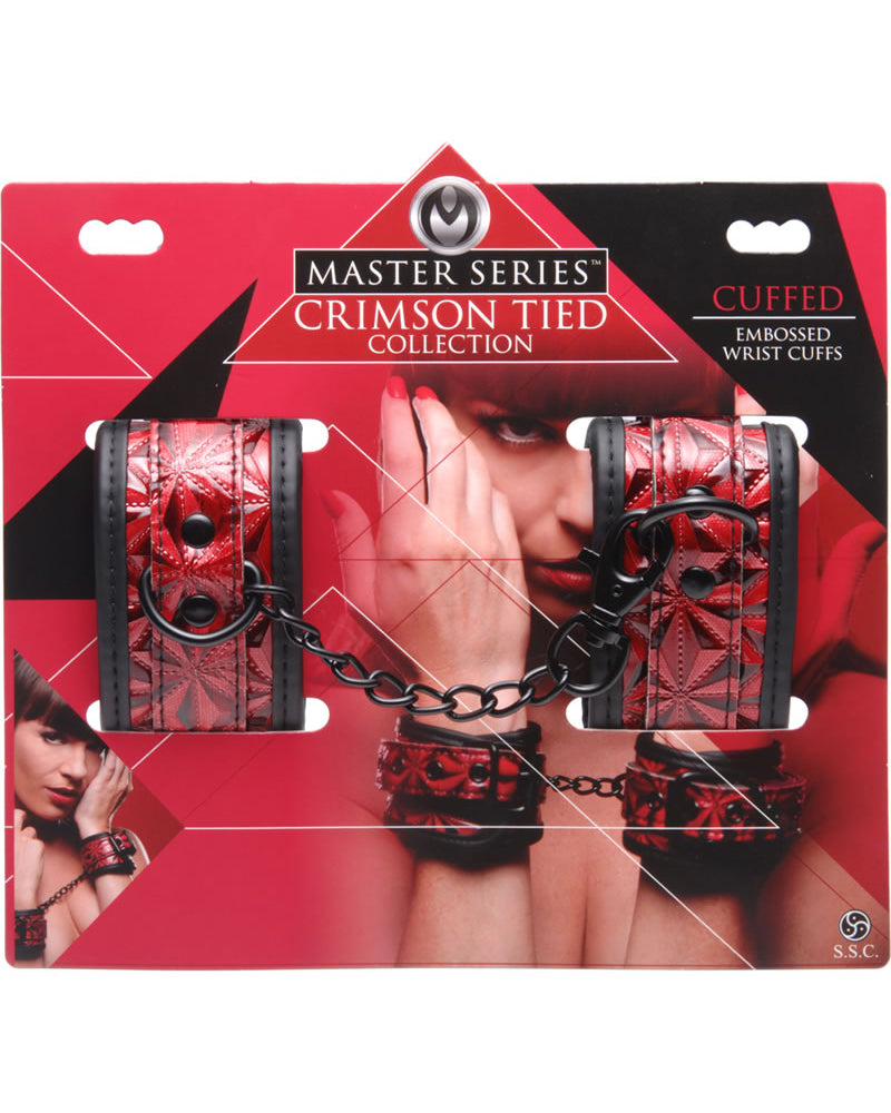 Puños de muñeca con cadena en relieve de la serie Master, color rojo, 8 pulgadas