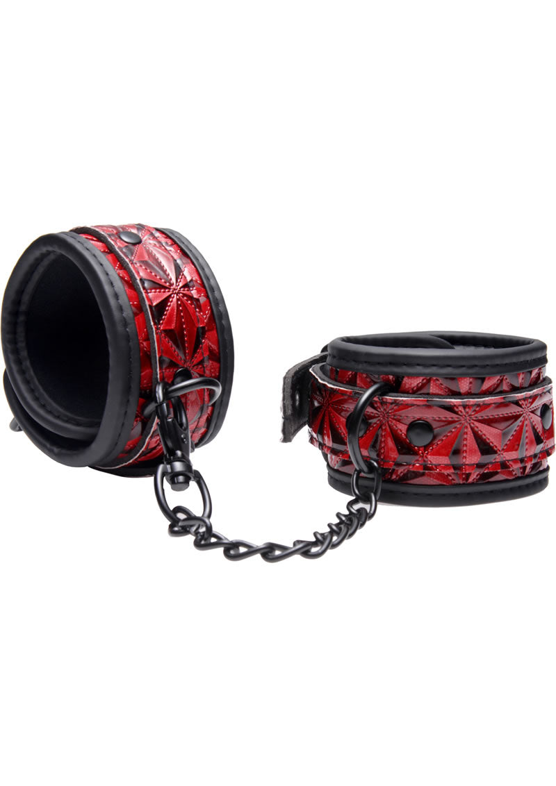 Master Series Embossed Wrist Cuffs With Chain Red 8 Inches