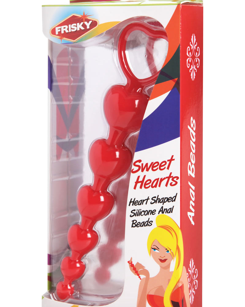 Frisky Sweet Heart Silicone Anal Beads Red 6 Inches