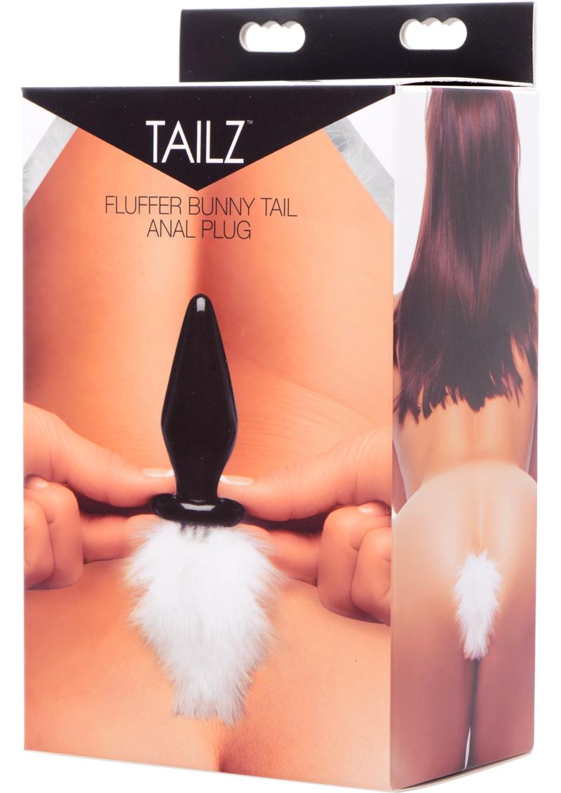 Tapón anal de cristal con forma de cola de conejito Frisky Fluffer de 3 pulgadas de pelo blanco y negro