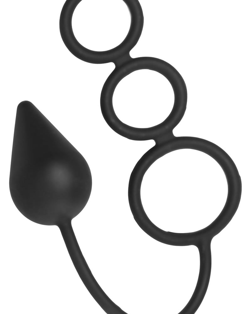 Anillo de silicona para el pene con tapón y triple amenaza